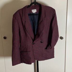 Classic Burgundy and Blue Checkered Blazer